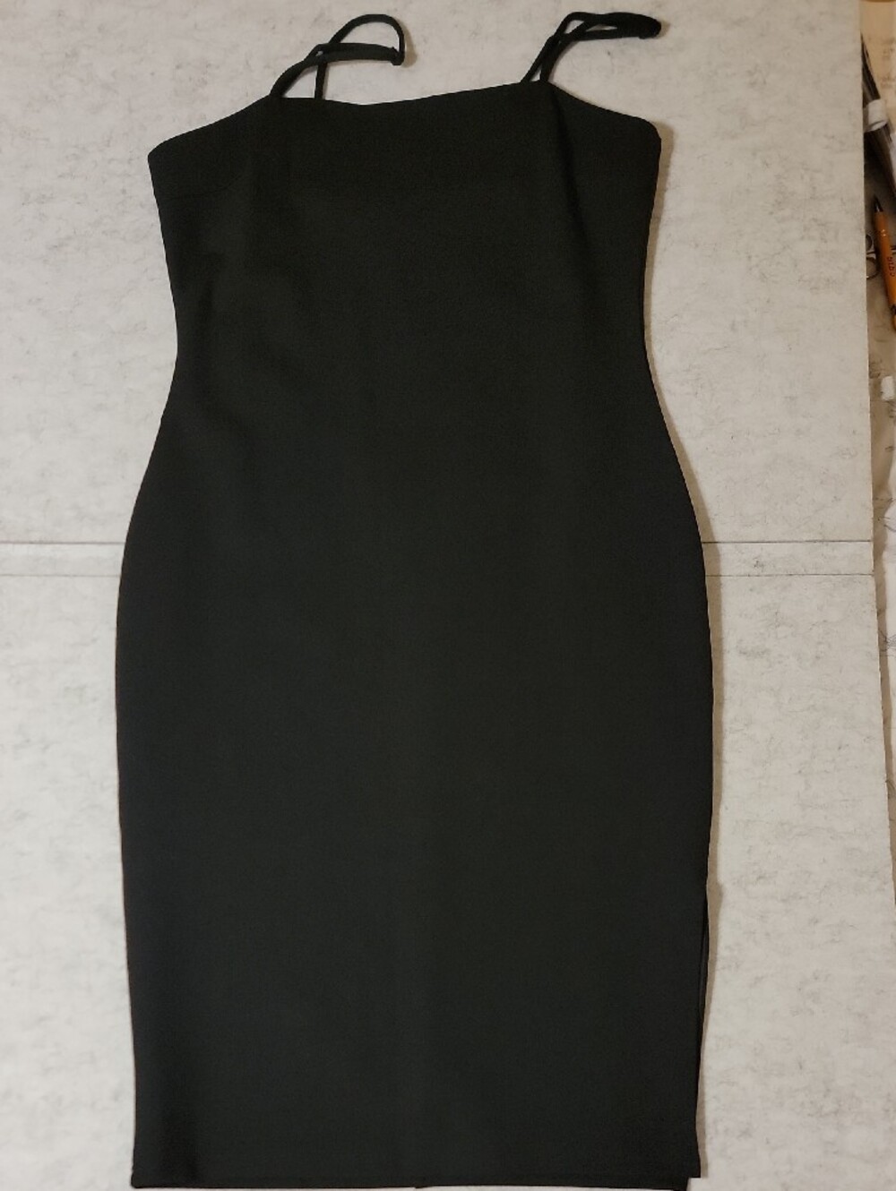 Lulus Paulina Black Bodycon Midi Cocktail Dress Square Neck Spaghetti Strap XL - Picture 2 of 16